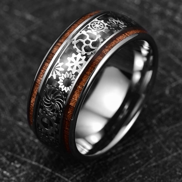 COPY - New Stainless steel woodgrain 8mm Steam punk gears ring - Picture 7 of 9